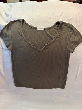 The Hanger Olive Ribbed V-Neck Crop Top